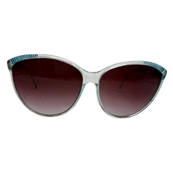 Vintage 80s Style Fashion Sunglasses Clear Blue Frames Oversized Black Lens - Picture 1 of 9
